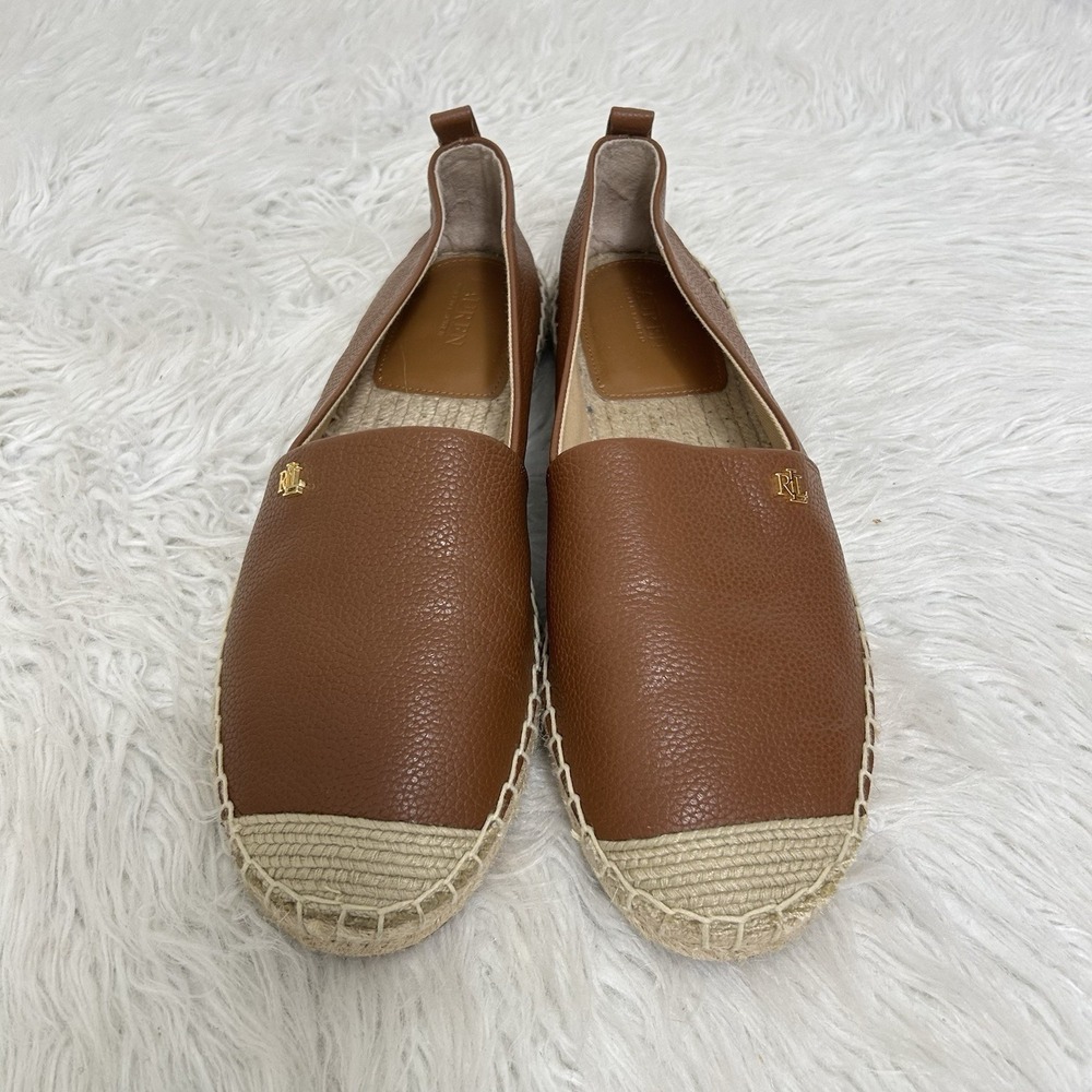 Ralph Lauren Cameryn Leather Espadrille Flats Women’s 9.5 Tan Brown